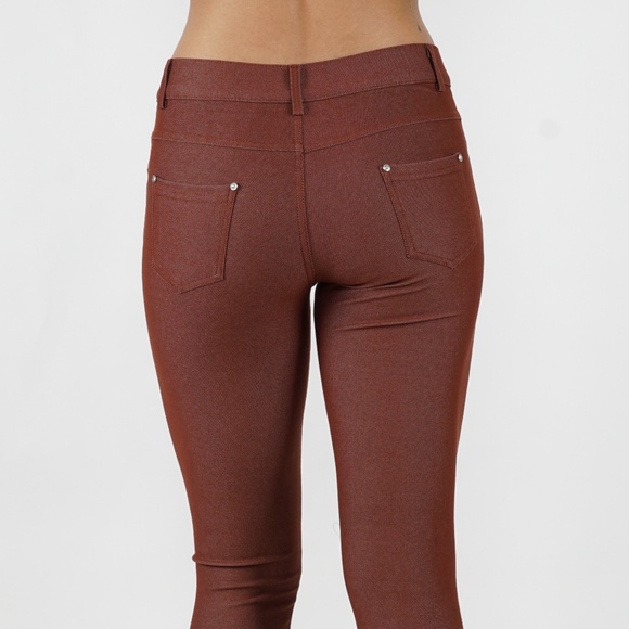 Jean Look Jeggings Tights Slim Fit Pull Up Pants - Picture 3 of 4